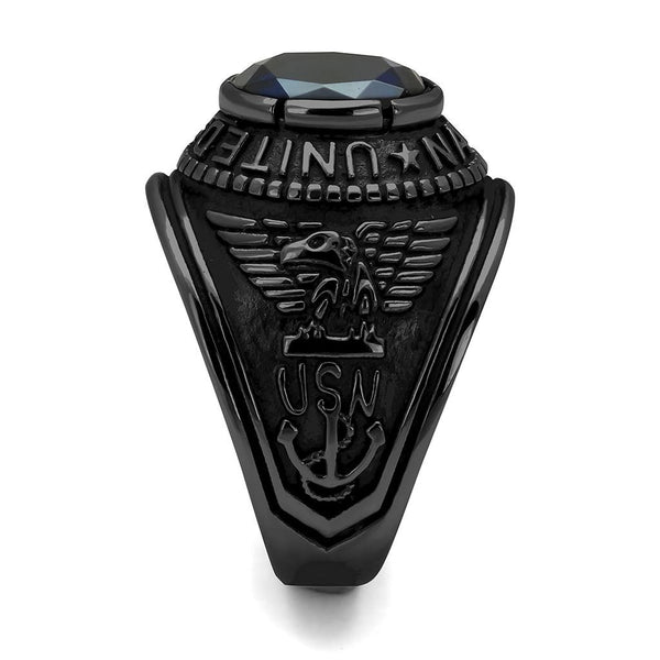 Men's Black IP Stainless Steel Wide Band Navy Sapphire CZ Ring