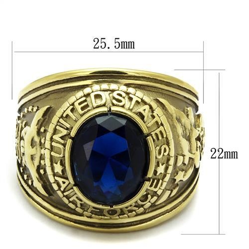 Men's Gold IP Stainless Steel Wide Band Air Force Sapphire CZ Ring