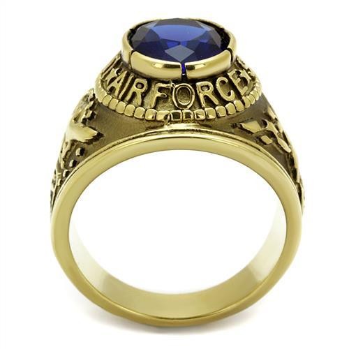 Men's Gold IP Stainless Steel Wide Band Air Force Sapphire CZ Ring