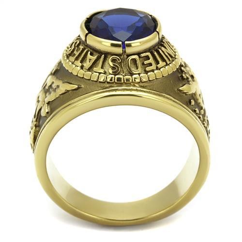Men's Gold IP Stainless Steel Wide Band Air Force Sapphire CZ Ring