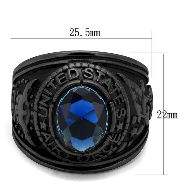 Men's Black IP Stainless Steel Wide Band Air Force Sapphire CZ Ring