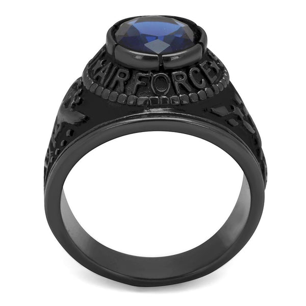 Men's Black IP Stainless Steel Wide Band Air Force Sapphire CZ Ring