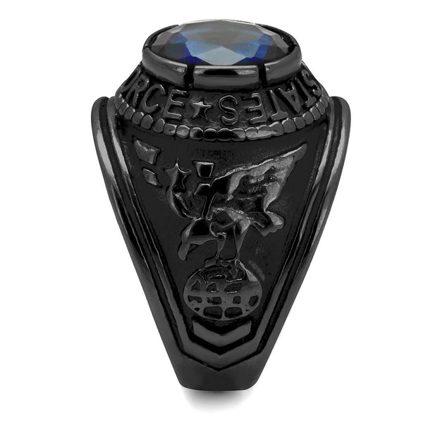 Men's Black IP Stainless Steel Wide Band Air Force Sapphire CZ Ring