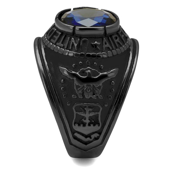Men's Black IP Stainless Steel Wide Band Air Force Sapphire CZ Ring