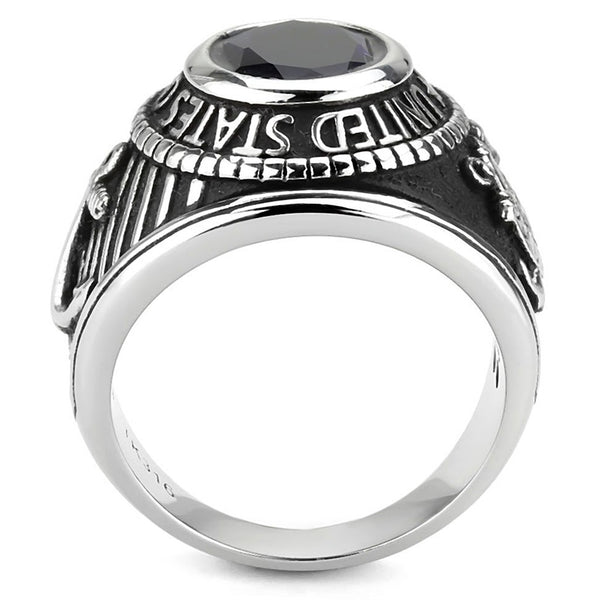 Men's 316 Stainless Steel Wide Band US Coast Guard Blue Sapphire CZ Ring