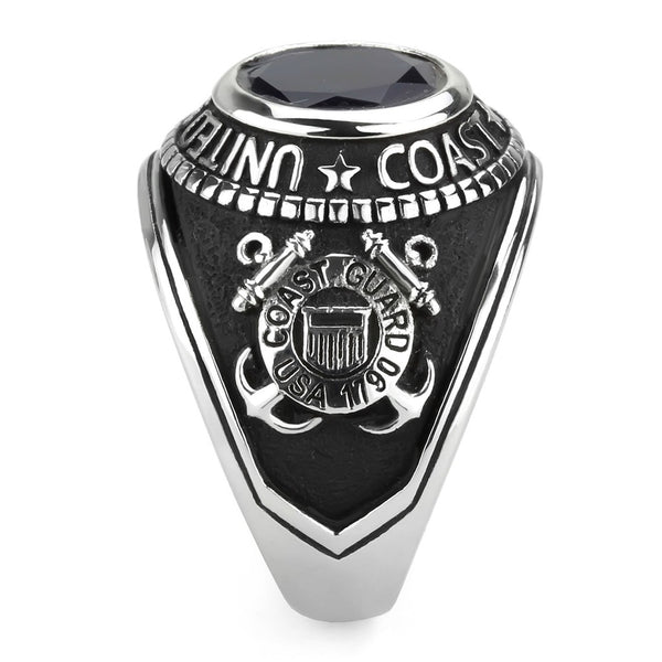 Men's 316 Stainless Steel Wide Band US Coast Guard Blue Sapphire CZ Ring