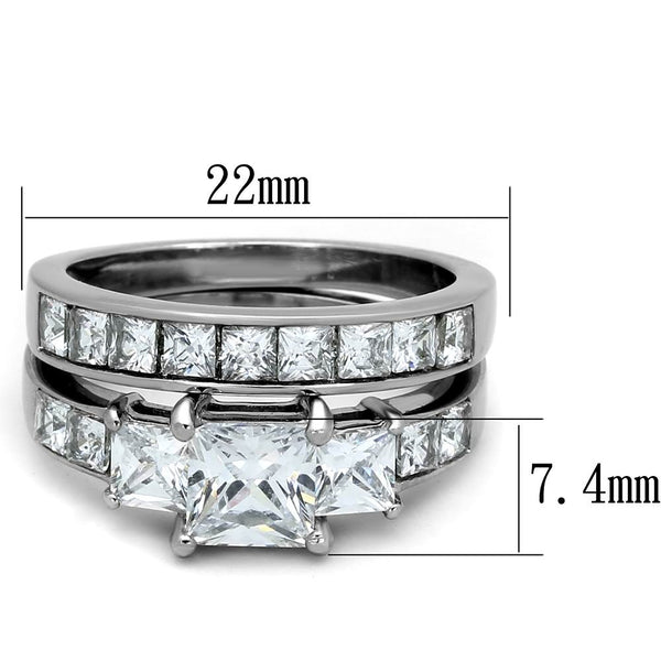 3 PCS Couple Womens Princess Cut CZ Wedding Ring set with Mens All Around CZ Band