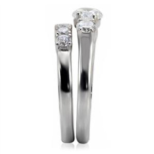 His Hers 3 PCS Stainless Steel 3-Stone CZ Wedding Ring Set Mens 9 Round CZ Band - LA NY Jewelry