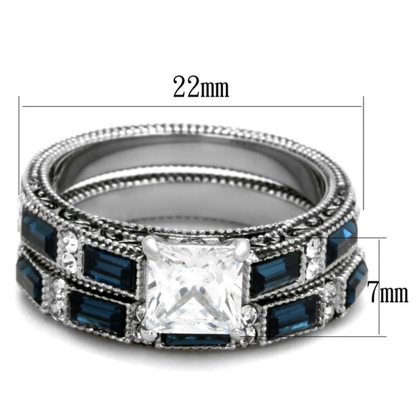 1 Carat Princess Cut CZ /Deep Blue CZ Stainless Steel Engagement Ring Set - LA NY Jewelry