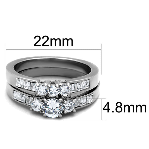 His Hers 3 Pcs Stainless Steel Small Round Cut CZ Wedding Ring set and Mens Band - LA NY Jewelry