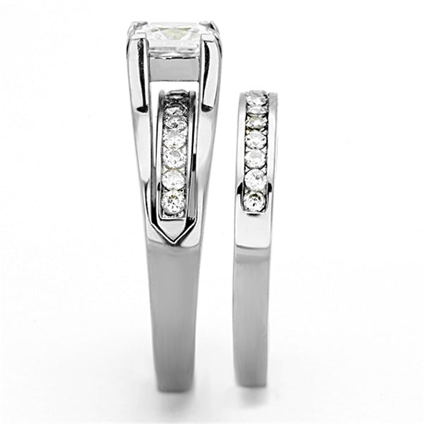 3 PCS Couple Womens 7x7mm Princess CZ Engagement Ring Set Mens 9 CZ Band