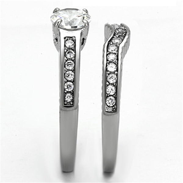 His Hers 3 PCS Womens 6x6mm Round CZ Stainless Steel Wedding Ring Set Mens 9 Round CZ Band - LA NY Jewelry