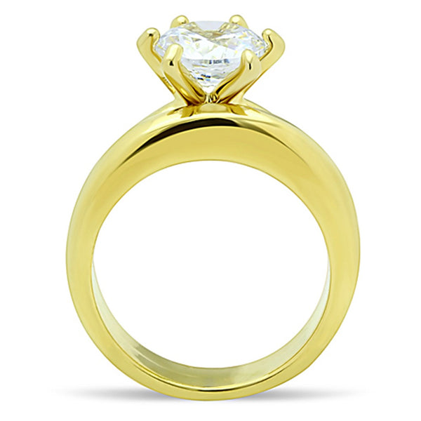 His Hers 3 PCS Round Cut CZ Solitaire Gold IP Stainless Steel Wedding Set /Mens Gold Band - LA NY Jewelry