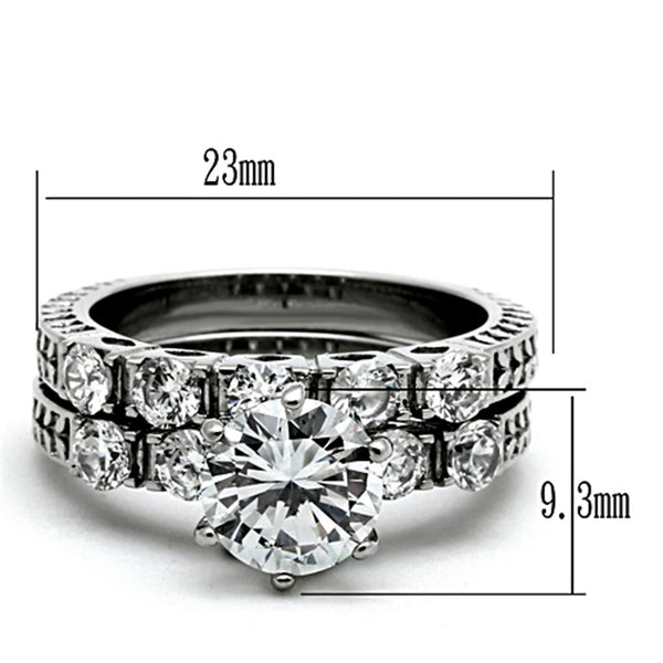 His Hers 3 PCS 8x8mm Round Cut CZ Womens Stainless Steel Wedding Ring Set Mens 9 CZ Band