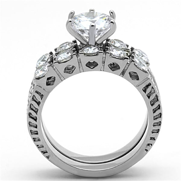 3 PCS Couple Ring Set Womens 8x8mm Round Cut CZ Stainless Steel Wedding Ring Set Mens Flat Band