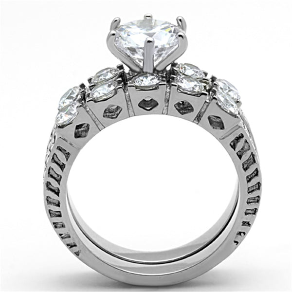 3 PCS Couple Ring Set Womens 8x8mm Round Cut CZ Stainless Steel Wedding Ring Set Mens 7 CZ Band