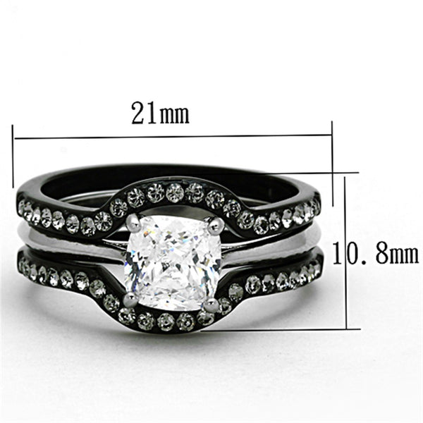 His Hers 4 PCS Black Cushion Cut CZ Promise Ring Mens Bezel Set CZ Wedding Band