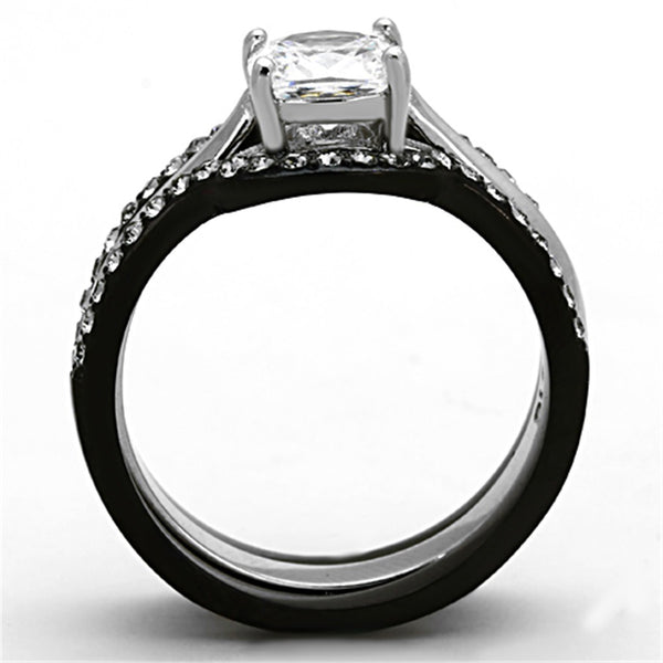 His Hers 4 PCS Black Cushion Cut CZ Promise Ring Mens Bezel Set CZ Wedding Band