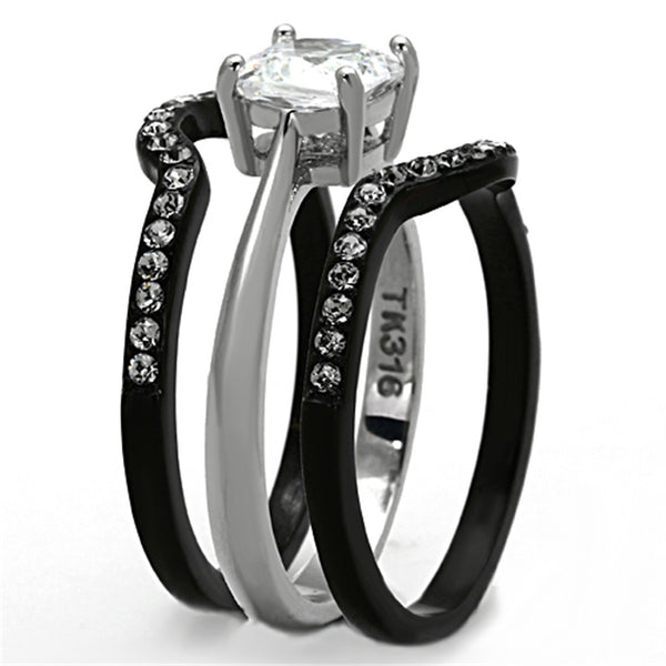 His Hers 4 PCS Black Cushion Cut CZ Promise Ring Mens Bezel Set CZ Wedding Band