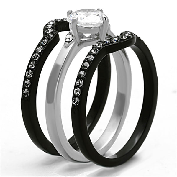 His Hers 4 PCS Black IP Stainless Steel Round Cut CZ Wedding Set Mens Two Tone Band - LA NY Jewelry