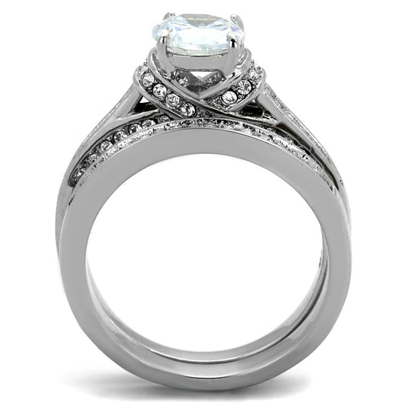 His Hers 3 PCS 7x7mm Round Cut CZ Womens Stainless Steel Wedding Ring Set Mens Matching Band - LA NY Jewelry