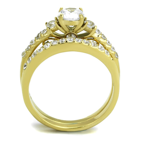 0.6 Carat Round Cut CZ Gold IP Stainless Steel Wedding Ring Set - LA NY Jewelry