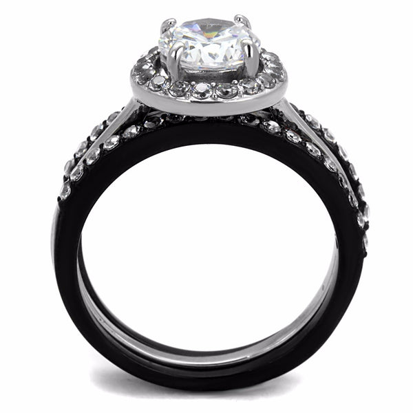 His Hers Ring Set Womens 1 Carat 7x7mm CZ Black Wedding Ring Mens Bezel Set CZ  Wedding Band