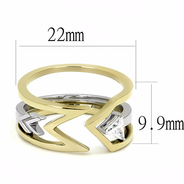 4x4mm Triangle Cut Solitaire CZ Two-Tone Gold IP Stainless Steel 2 Rings Set - LA NY Jewelry