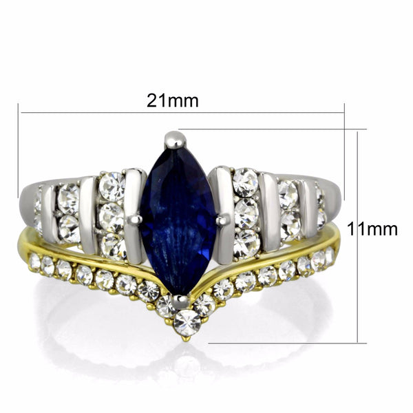 Womens Marquise Cut Sapphire CZ Two Tone Gold Stainless Steel Wedding Ring Set - LA NY Jewelry
