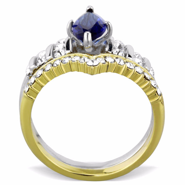 Womens Marquise Cut Sapphire CZ Two Tone Gold Stainless Steel Wedding Ring Set - LA NY Jewelry