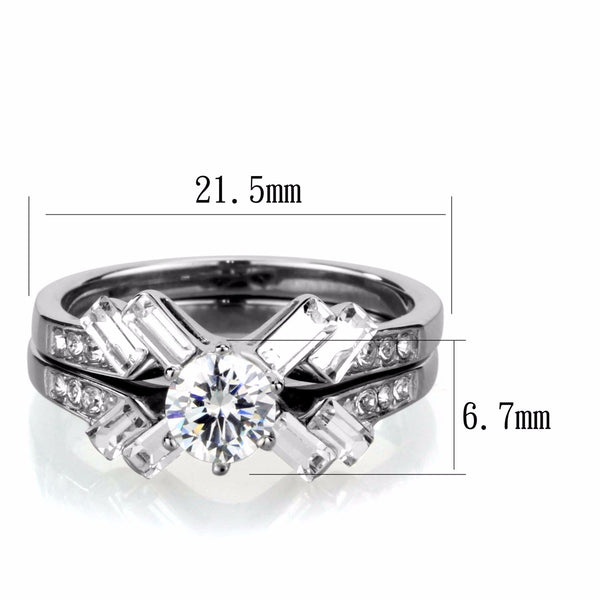 Womens 5x5mm Round Cut CZ Center Stainless Steel Engagement 2 Ring Set - LA NY Jewelry