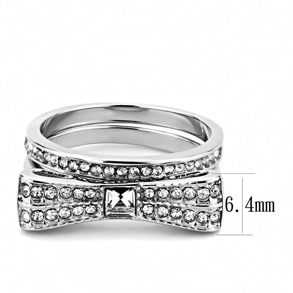 Womens 3x3mm Square CZ Center Bow Tie Style Stainless Steel Wedding 2 Rings Set - LA NY Jewelry