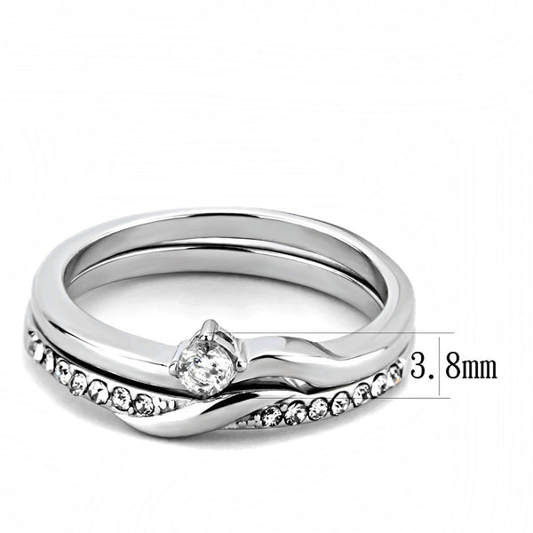 Womens 3x3mm Round CZ Center Simple Style Stainless Steel Wedding 2 Rings Set - LA NY Jewelry