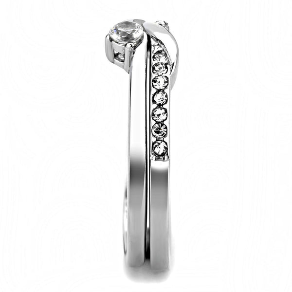 Womens 3x3mm Round CZ Center Simple Style Stainless Steel Wedding 2 Rings Set - LA NY Jewelry