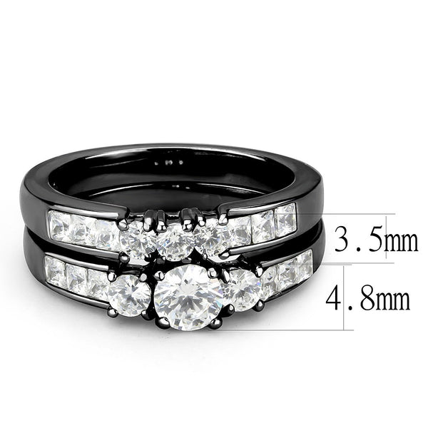 Paarringe Schwarz Set Damen 3 Stein Klein Rund CZ Verlobungsring Herren Lünettenset CZ Ehering