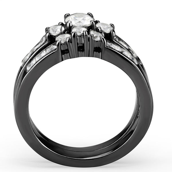Paarringe Schwarz Set Damen 3 Stein Klein Rund CZ Verlobungsring Herren Lünettenset CZ Ehering