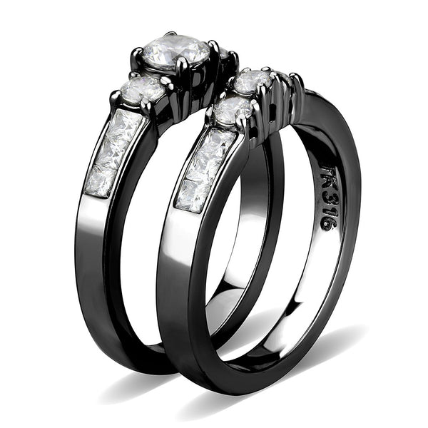 Paarringe Schwarz Set Damen 3 Stein Klein Rund CZ Verlobungsring Herren Lünettenset CZ Ehering