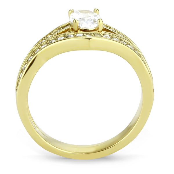 Womens Oval Cut CZ Gold IP 316 Stainless Steel Wedding Ring Set