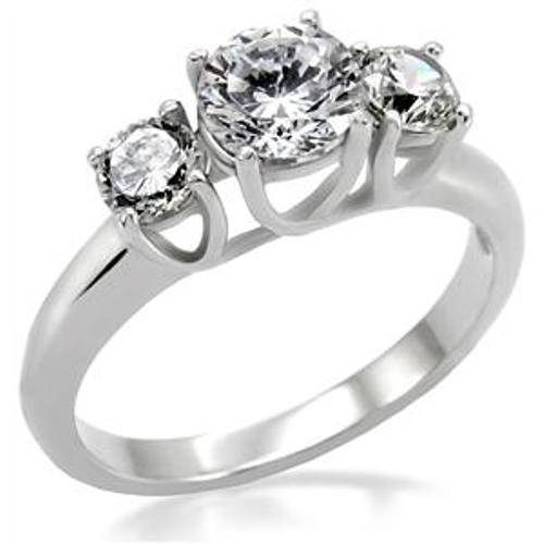 3 CZ Stone Stainless Steel Wedding Engagement Ring - LA NY Jewelry