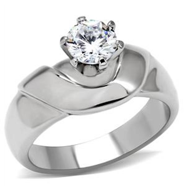 5mm Round CZ High Sit Stainless Steel Wedding Ring - LA NY Jewelry