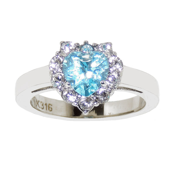 Heart Cut Light Blue CZ Stainless Steel Tarnish Free Ring - LA NY Jewelry