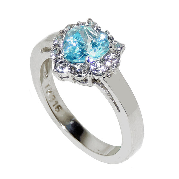 Heart Cut Light Blue CZ Stainless Steel Tarnish Free Ring - LA NY Jewelry
