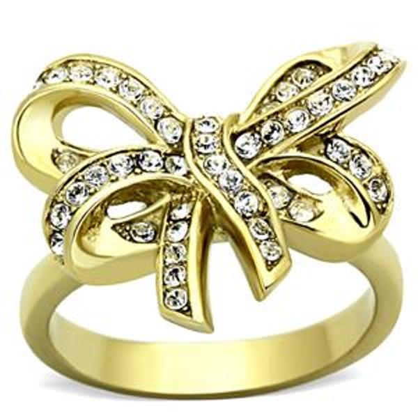 Gold Ion Plated Stainless Steel Bow Ribbon Ring - LA NY Jewelry
