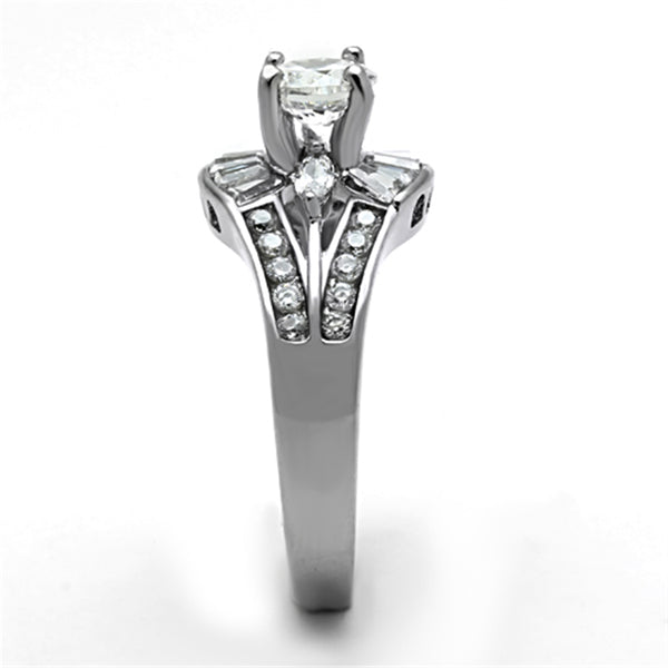5x5mm Round CZ center Multiple-Cut CZ Stainless Steel Ring - LA NY Jewelry