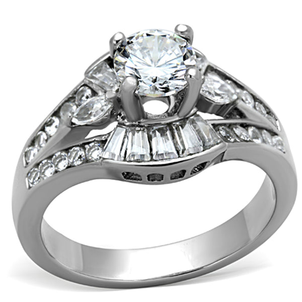 5x5mm Round CZ center Multiple-Cut CZ Stainless Steel Ring - LA NY Jewelry