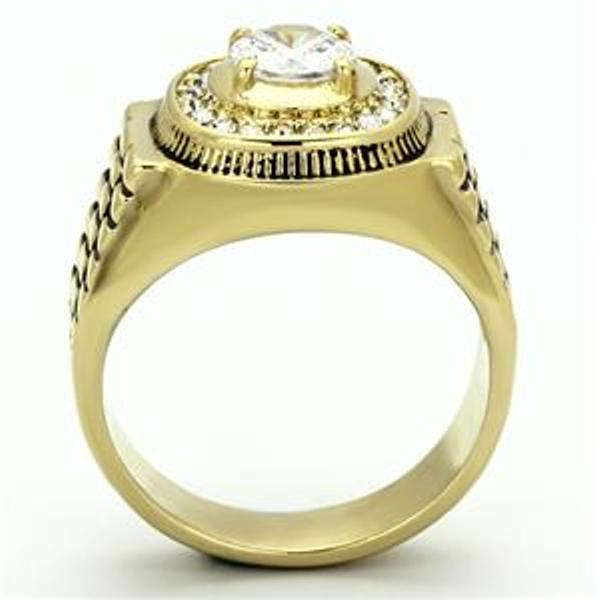 6x6mm Round CZ Gold IP Stainless Steel Mens Wedding Ring - LA NY Jewelry
