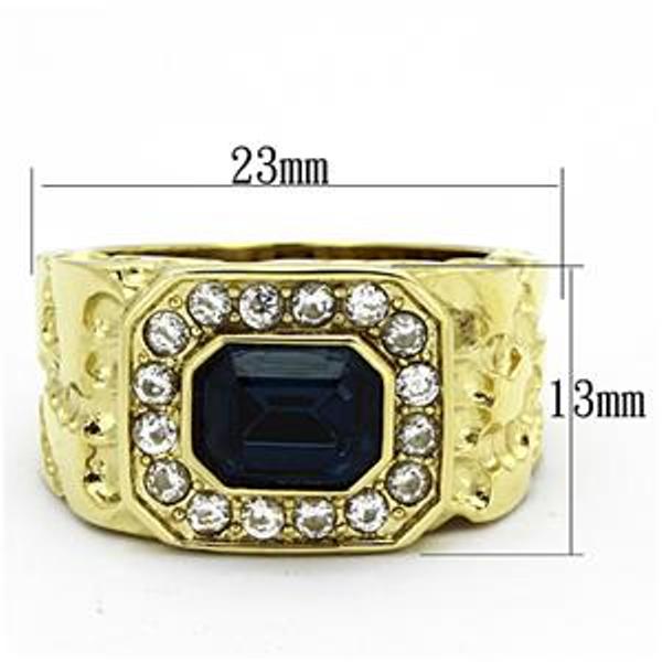 Gold IP Stainless Steel Simulated Sapphire Mens Ring - LA NY Jewelry