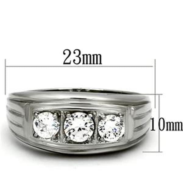 Three CZ Stone Stainless Steel Never Tarnish Mens Wedding Ring - LA NY Jewelry
