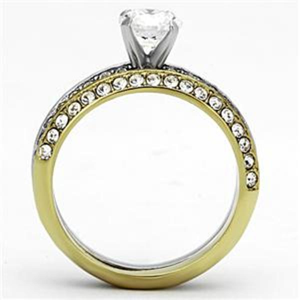 6x6mm Brilliant cut CZ Two Tone Gold Stainless Steel Engagement Ring Set - LA NY Jewelry