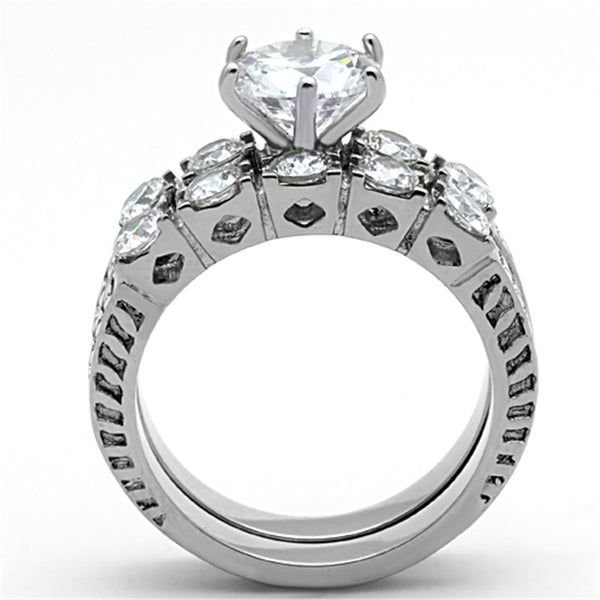 8x8mm Round CZ Stainless Steel Tarnish Free Wedding Ring Set - LA NY Jewelry